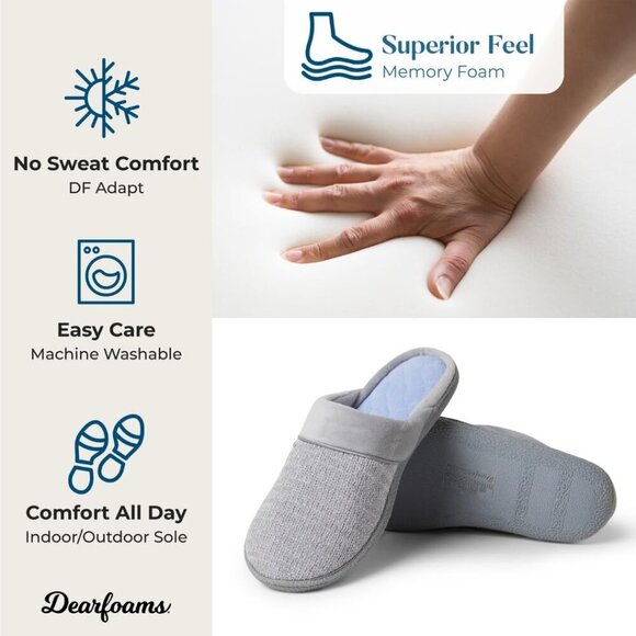 Women's Chenille Knit Closed Toe Scuff Slippers Memory Foam Comfort - Picture 5 of 7